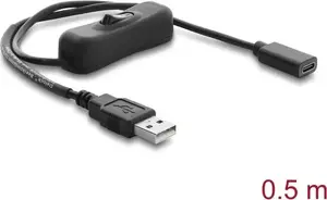 Delock USB A tipa vīrišķais uz USB C tipa sievišķo barošanas kabelis ar slēdzi 0,5 m