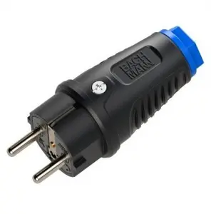 Bachmann CEE 7/7 Schuko Plug, Solid Rubber, IP54, Black-Blue