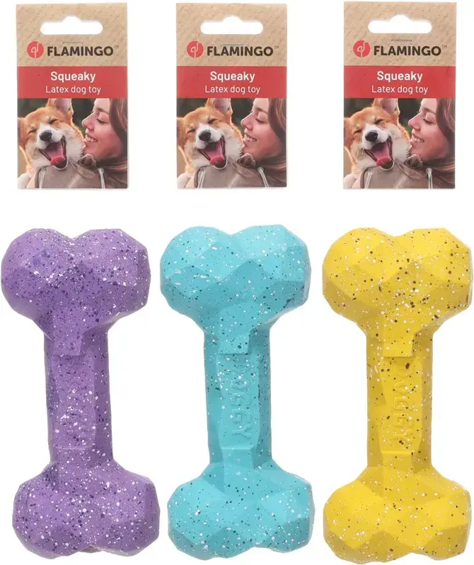 Flamingo Freckles Dog Bone Toy Photo 3