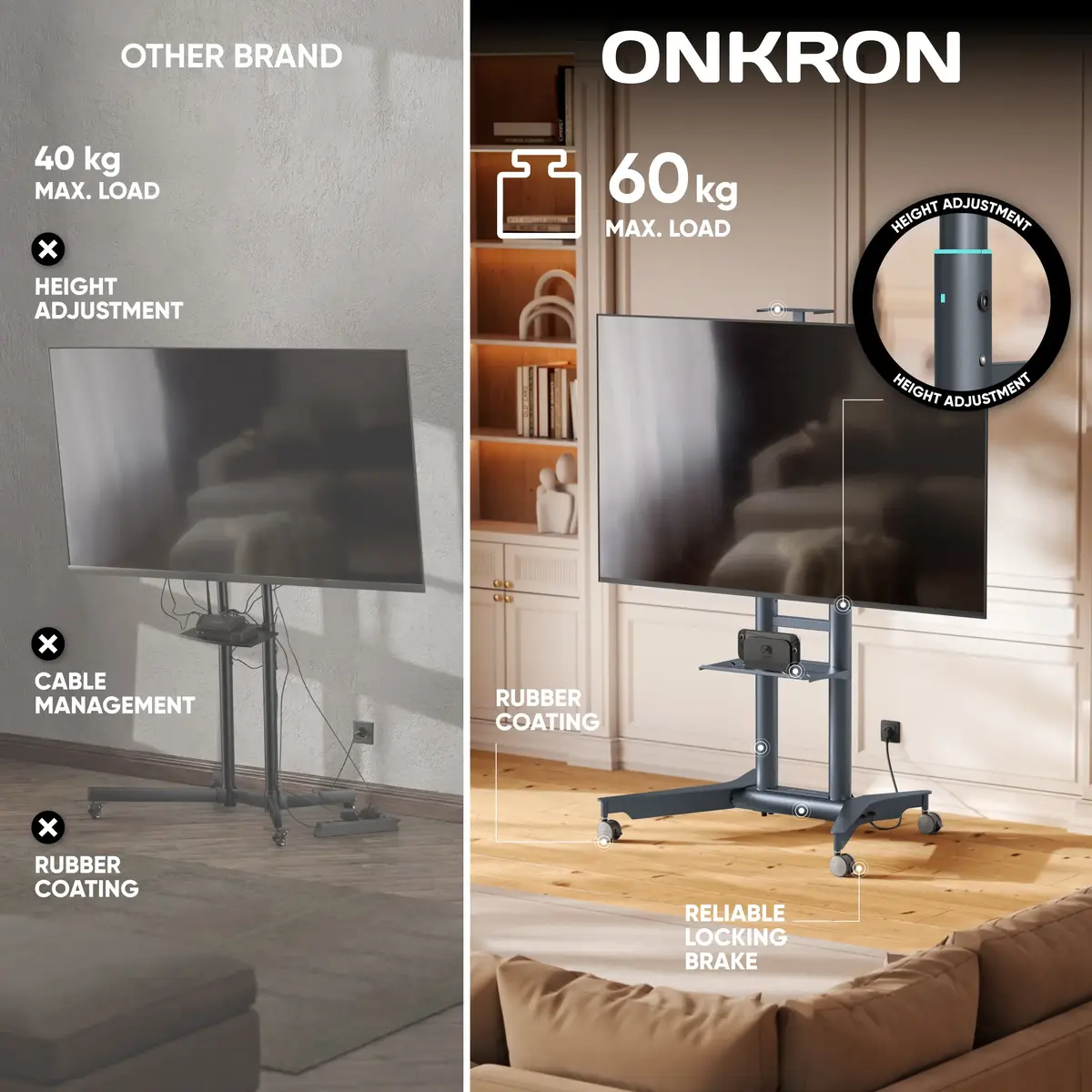 ONKRON TS1571-G mobilais TV statīvs Photo 7