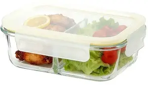 Brunbeste 5622 Glass Food Container 600ml with Divider and Airtight Lid