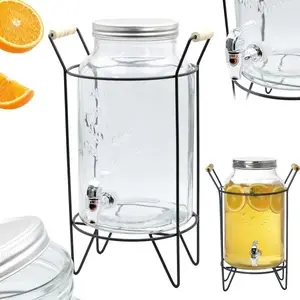 Brunbeste 5.5L Glass Beverage Dispenser with Tap and Stand