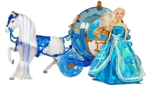 LeanToys Zestaw Lalka w Karocy Koń do Czesania Niebieska