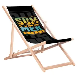 GreenBlue GB183 klasisks dižskābarža koka atpūtas krēsls ar Summer Vibes apdruku un regulējamu atzveltni