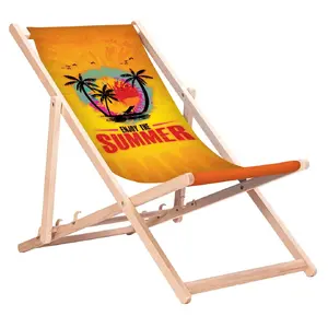 GreenBlue GB183 klasisks dižskābarža koka atpūtas krēsls ar regulējamu atzveltni un Enjoy The Summer apdruku