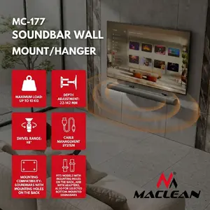 Maclean MC-177 Soundbar Wall Mount Bracket, Steel, Adjustable Angle ±8°, Max Load 10 kg