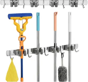Maclean MC-184 Wall-Mounted Organizer for Garden Tools and Mops, Steel, 5 Hooks, 4 Catching Points, 20 kg Load