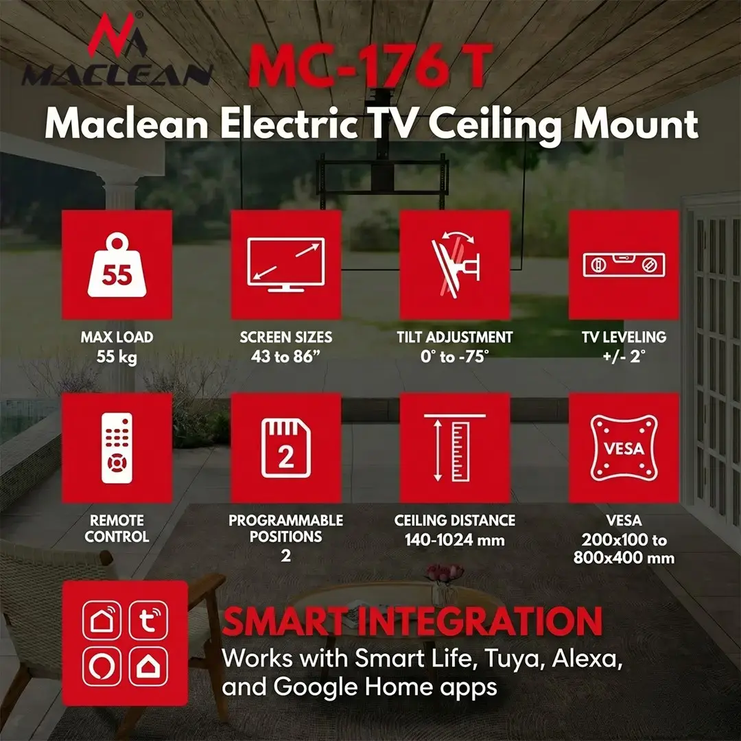 Maclean MC-176 T elektriskais griestu TV stiprinājums Photo 8