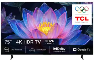 TCL P6L 75P6L 75 collu 4K Ultra HD QLED Smart TV televizors ar Google TV, Wi-Fi un melnu korpusu