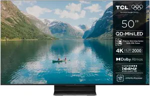 TCL 50MQLED85K 50 collu 4K Ultra HD QD-Mini LED Smart TV televizors melnā krāsā ar Google TV un 144Hz paneli