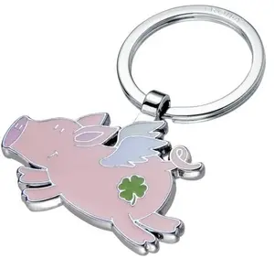 TROIKA Lucky Pig Keychain, Enameled Metal, Pink