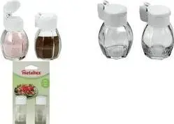 metaltex Salz- & Pfefferstreuer-Set, mit Schnappdeckel aus Glas und weißem Kunststoff - 1 Stück (252911080)