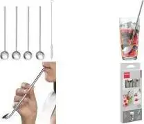 Metaltex 253926000 Stainless Steel Cocktail Spoon and Straw Set, 200 mm, 4 Pieces