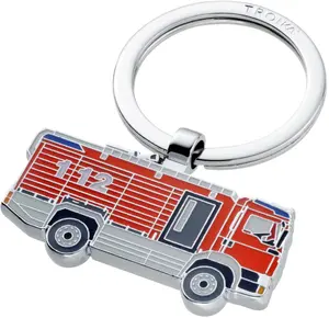 TROIKA Firefighter Keychain, Enameled Metal, Red and Silver