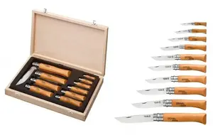 Opinel Carbon Steel Folding Knife Set 10-Piece Collection in Wooden Box