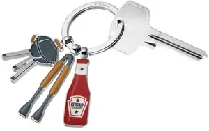 TROIKA BBQ Keychain, Enamelled Metal, Grey and Red