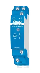 Eltako ER12DX-UC electrical relay blue with 16 A current capacity and potential-free contact