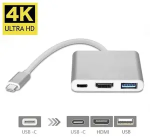 Многопортовый адаптер Fusion 3 в 1 USB-C с разъемами USB 3.0, HDMI и USB-C, серебристый