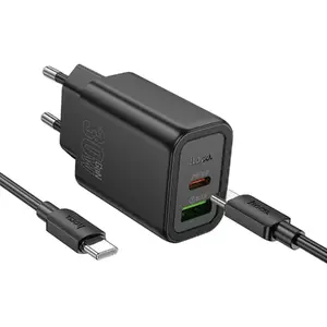 Hoco N63 lādētājs 30W GaN USB-C/USB-A + USB-C uz USB-C kabelis 1.0m Black
