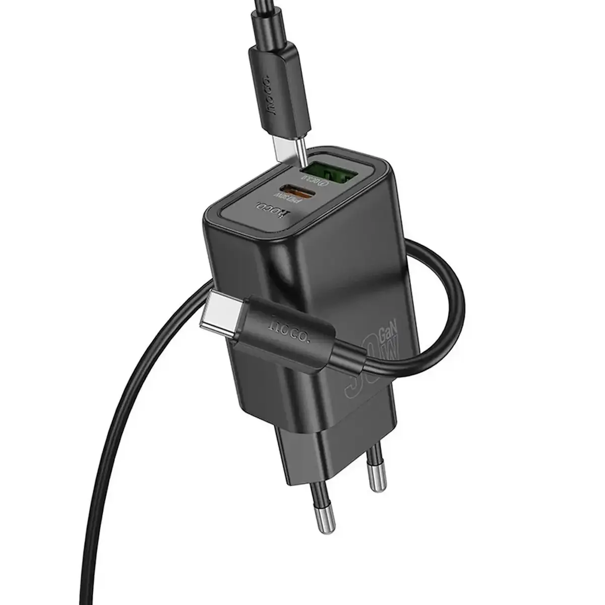 HOCO N63 30W GaN Sienas Lādētājs USB-C/USB-A Melns Photo 2