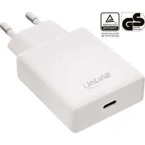 InLine 31565W Universal Indoor AC Mobile Device Charger with USB Type-C Power Delivery Fast Charging and White Finish