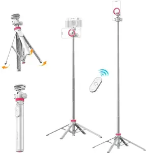 Balts Ulanzi MT-44 M statīvs ar 1/4" stiprinājumu, MagSafe tālruņa turētāju un tālvadības pulti, maksimālais augstums 149 cm