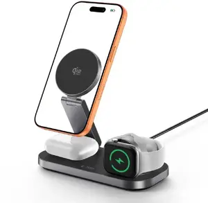 Беспроводное зарядное устройство Tech-Protect A52 3в1 25Вт, черное, складная магнитная зарядная станция с поддержкой Qi2.2 и MagSafe, USB-C