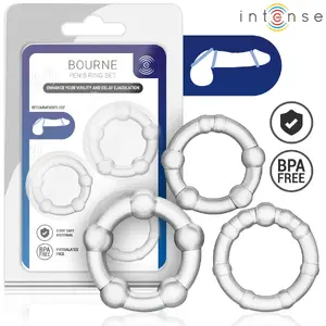 INTENSE Bourne 3 erekcijas gredzenu komplekts no medicīniskā silikona un ABS, ūdensizturīgs, ergonomisks dizains pāriem