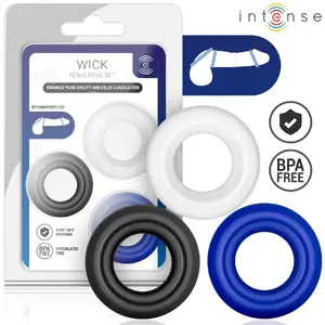 INTENSE Wick Komplekts no 3 dzimumlocekļa gredzeniem Medicīniskais silikons un ABS Dažādas krāsas