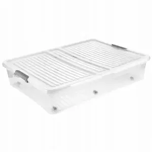 LA-KA-PE Box with lid on wheels underbed box Leo 77x58x16 cm 53L transparent 4052396109764