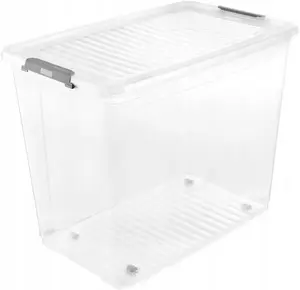 LA-KA-PE Storage Box with Lid and Wheels Clipbox Leo 74L Transparent