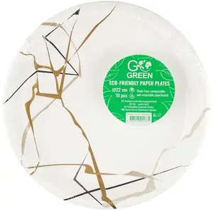 Fl1 Ekoloģiskie papīra šķīvji Marble Go Green 22 cm 10 gabali