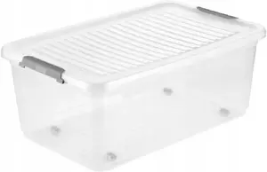 LA-KA-PE Clipbox Leo storage box with lid and wheels 37L transparent