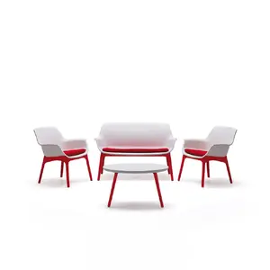 Keter Luxor Lounge Set āra mēbeļu komplekts 4 vietām ar galdu sarkanā un baltā krāsā