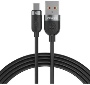 voltage Silikona USB-A uz USB-C Kabelis 66W Power Delivery 100cm Melns VEKS66AC100BK
