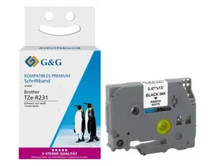 G&G 18767 Непрерывная лента для этикеток Черный на белом TZe 1.2 см 4 м для принтеров Brother P-Touch