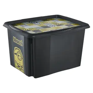 Kids Euroswan Karolina Rectangular Storage Box with Lid Polypropylene 30 L Black, Grey, White, Yellow
