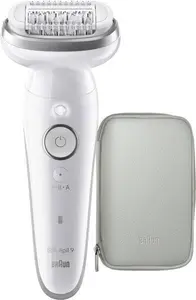 Эпилятор Braun Silk-épil 9 SES9-000 с 40 пинцетами MicroGrip, влажное и сухое бритье, золотой и белый