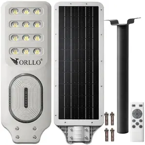 Saules LED prožektors ORLLO 400W ar kustības sensoru, tālvadības pulti, saules bateriju 28W, 2713LM, 6500K un stiprinājumu