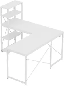 Угловой стол Mark Adler Leader 5.9 White с полками 145 см