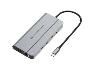 Conceptronic DONN34G 10-в-1 USB 3.2 Gen 2 MST Док-станция с 4K60Hz HDMI, 8K30Hz DisplayPort, Gigabit Ethernet, 100W USB Power Delivery и несколькими портами USB