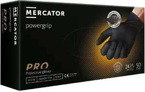 Mercator Powergrip Nitrile Gloves, Black, Size L, 50 pcs