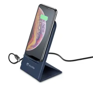 Cellularline Wireless Passport Foldable Wireless Charger for Apple and Samsung Smartphones, Indoor AC Powered with USB Port and Fast Charging in Blue