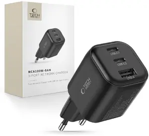 Tech-Protect PowerNeed NCA100W-GAN-AVS 3-Port Network Charger Power Delivery 100W Quick Charge 3.0 Black