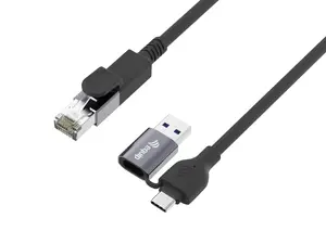 Equip 2 in 1 USB-C and USB-A to RJ45 Gigabit Ethernet Cable with 1000 Mbit/s data transfer rate in black