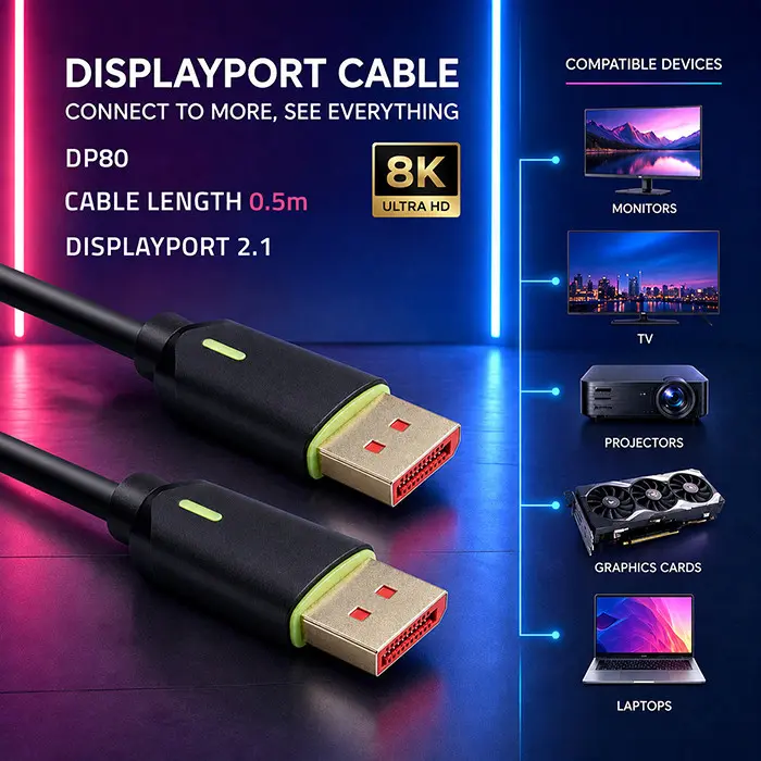 DisplayPort v2.1 Cable Qoltec 80G Photo 9