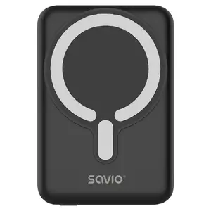 Magnētiskā ārējā baterija Savio BA-12 10000 mAh litija polimēru melna USB Type-C bezvadu uzlāde 20 W