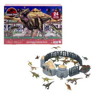 MATTEL Jurassic World Island Visitor Advent Calendar JLD23 with 24 Toy Surprises and 19 Dinosaur Minis for Children from 4 Years in Multicolour Plastic