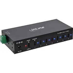 Промышленный USB 3.2 Gen 1 концентратор InLine 35396E с USB-C, 7 портами и блоком питания
