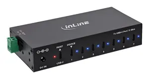 InLine 35396E Промышленный USB-концентратор с 7 портами USB-C 5000 Мбит/с Алюминий Черный
